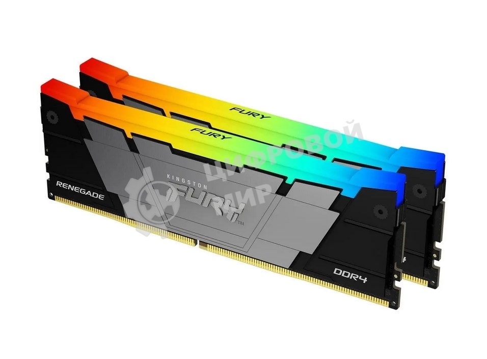 Оперативная память Kingston Fury Renegade, DDR4, 64GB (2x32GB), 3600MHz, CL18, DIMM, радиатор, RGB, черный/серебристый