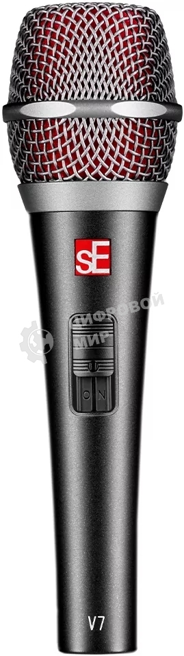 Микрофон динамический sE Electronics V7 SWITCH 40 Гц - 19 кГц, суперкардиоида, выключатель, в комплекте: микрофонный зажим, адаптер с резьбой, чёрная ветрозащита, транспортировочный чехол на молнии. Цвет серый.