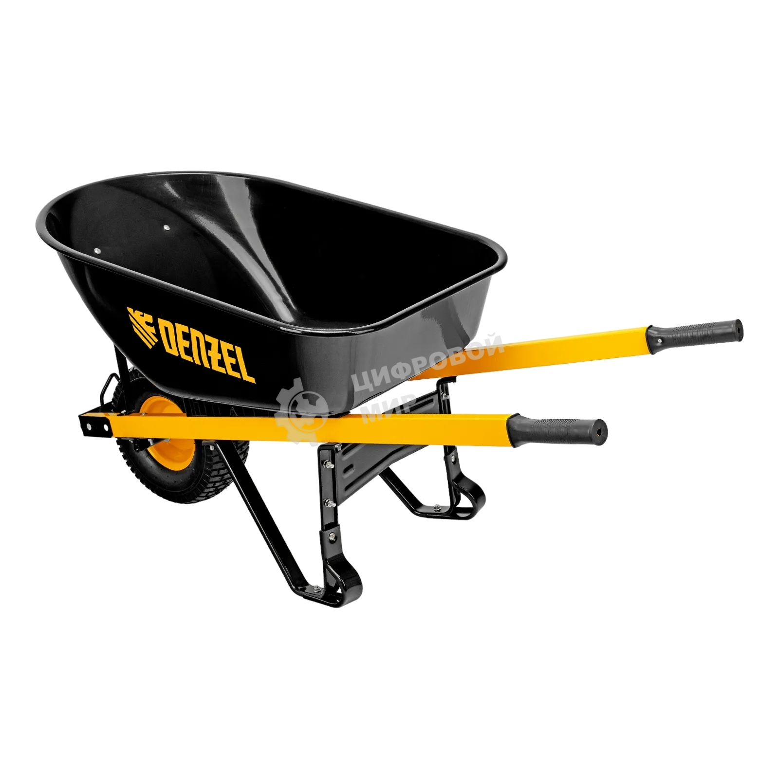 Тачка строительная Denzel усиленная, объем 140 л, 230 кг, колесо 15х6.00-6