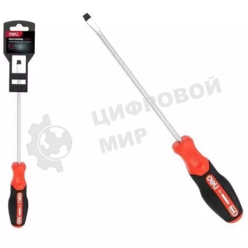 Отвертка шлицевая Deli DL3444 SL5x100мм сталь S2, матовый стержень, двухкомпонентная прорезиненная рукоять