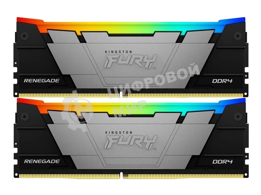 Оперативная память Kingston Fury Renegade, DDR4, 64GB (2x32GB), 3600MHz, CL18, DIMM, радиатор, RGB, черный/серебристый