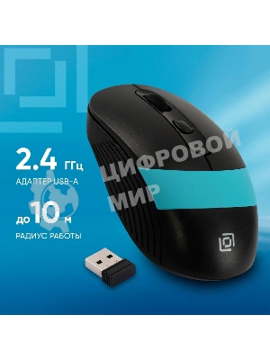 Мышь беспроводная Oklick 310MW черный/синий, 3200 dpi, радиоканал, USB, кнопки - 4