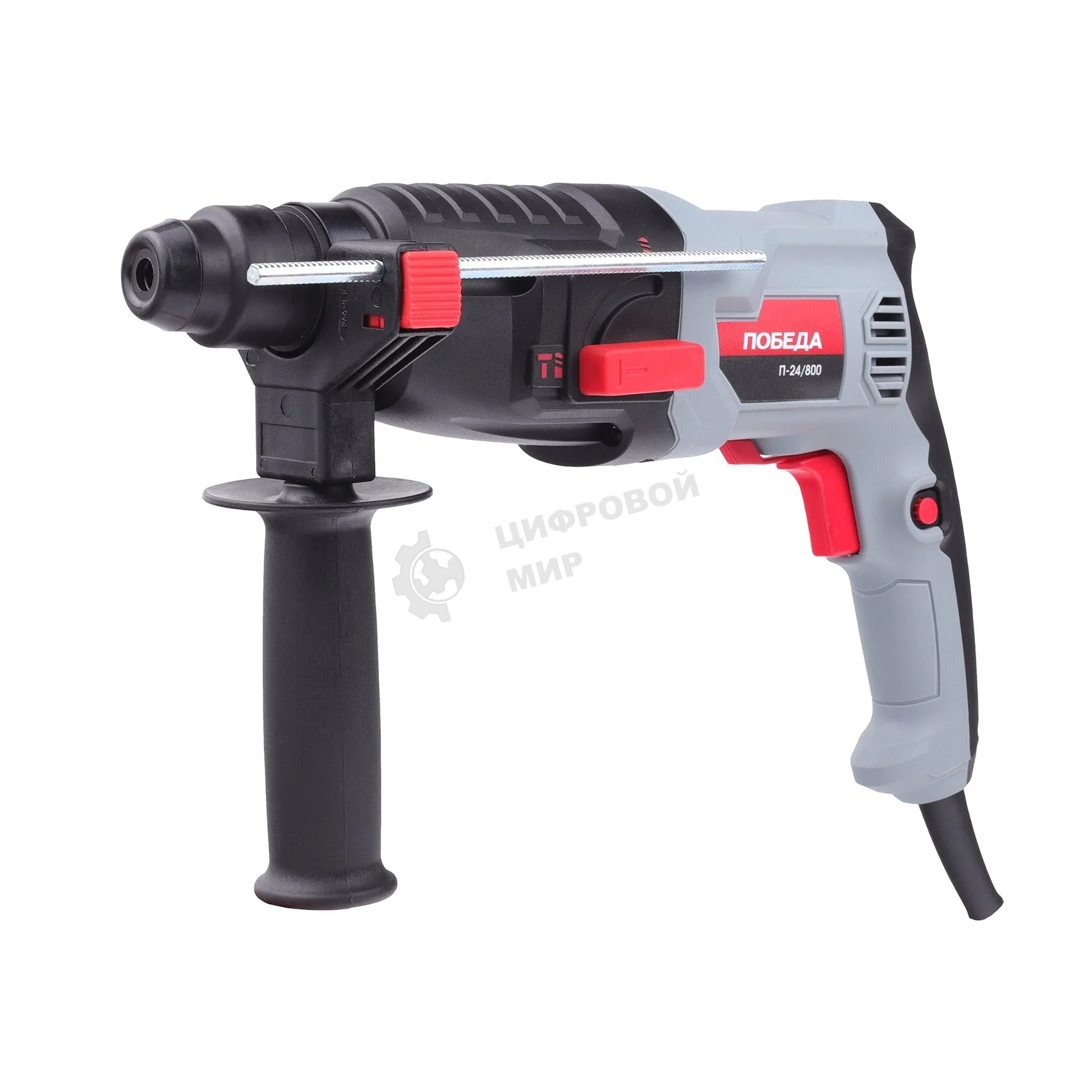 Перфоратор ПОБЕДА П-24/800, SDS+, 800Вт, 1200об/мин, 5300уд/мин, макс. диаметр бурения 24мм, дополнительная рукоятка, глубиномер, кейс