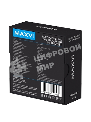 Беспроводные наушники Maxvi MHF-120BT белые TWS\LCD\Sensor\200мАч\5.4\кабель Type-C
