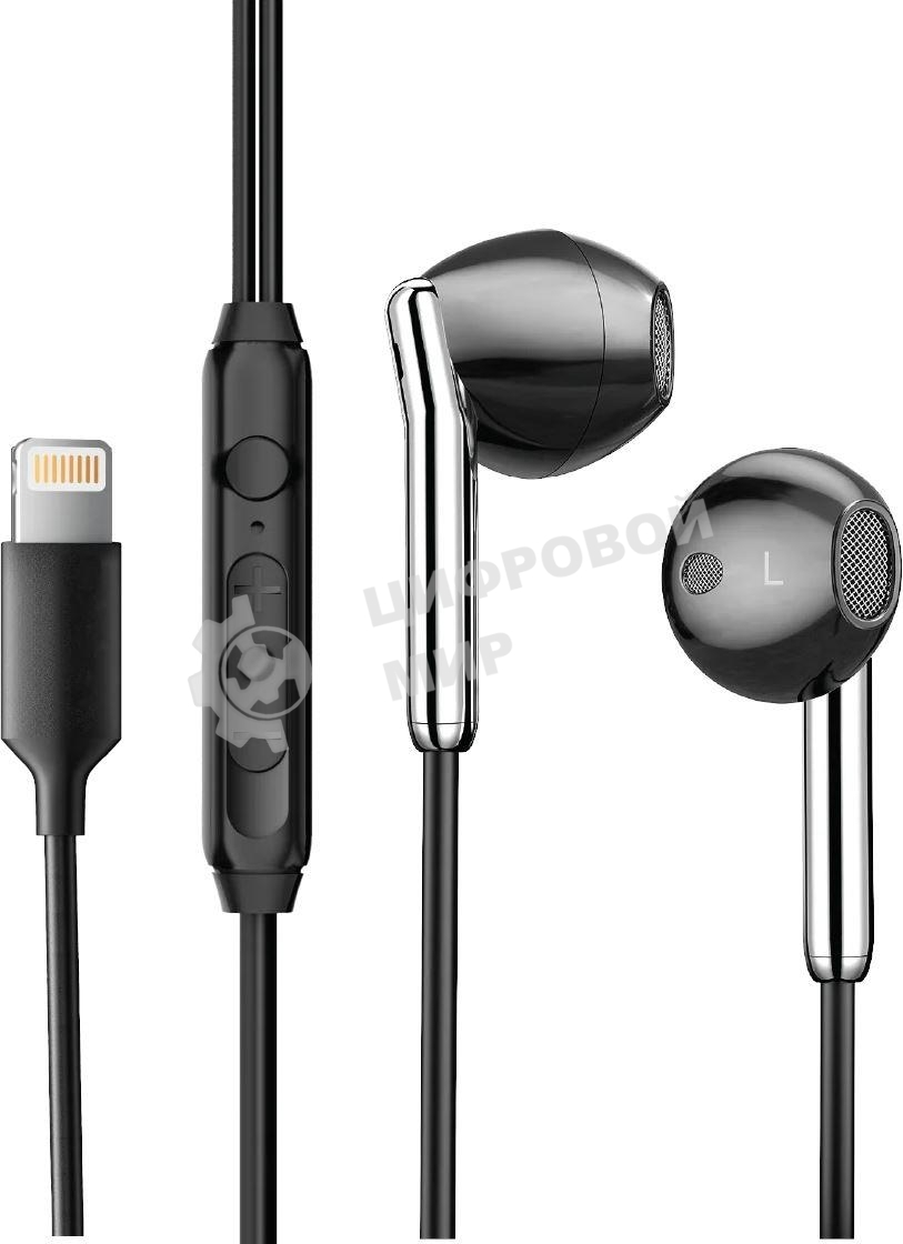 Наушники проводные Aksberry Y3 черный, внутриканальные, Lightning, микрофон на проводе