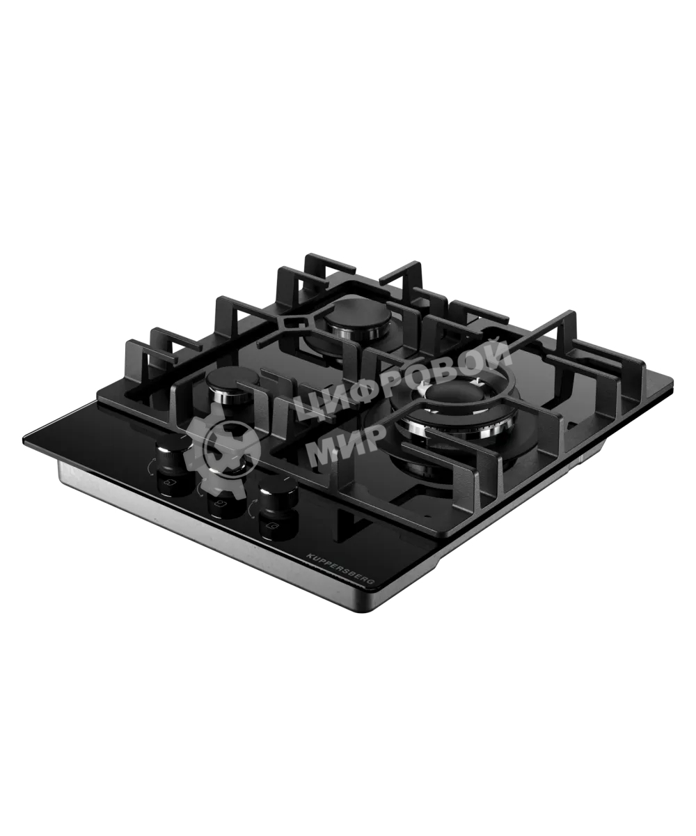 Варочная поверхность Kuppersberg FG 41 B, газ, High-Tech, 45 см, автоматический электроподжиг, газ-контроль, форсунки под сжиженый газ, SABAF конфорки, WOK конфорка, чугунные решетки, цвет черный, цвет фурнитуры черный