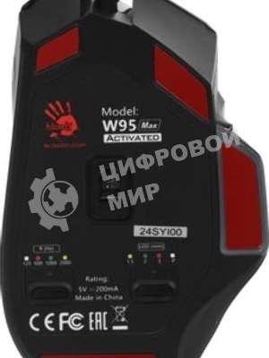 Мышь проводная A4Tech Bloody W95 Max черный, 12000 dpi, USB, кнопки - 10
