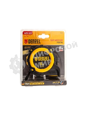 Рулетка Denzel 8м х 32мм, автоматич. фиксац., нейлон. покрытие, магнит. зацеп, двухстор. разметка