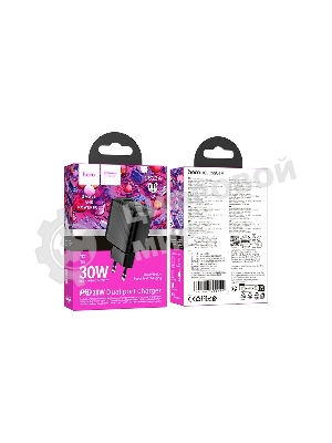 Сетевое зарядное устройство Hoco 30Вт, 3А, QC3.0/PD, 1хUSB, 1хType-C, CS23A, черный, коробка