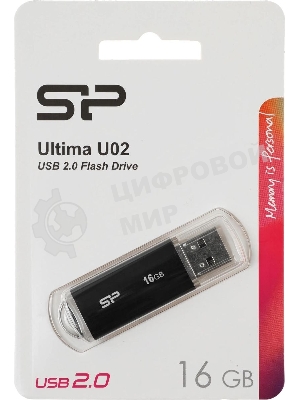 Флешка USB Silicon Power Ultima U02 (SP016GBUF2U02V1K), 16Gb, USB 2.0, Type-A, R/W 10/4, черный