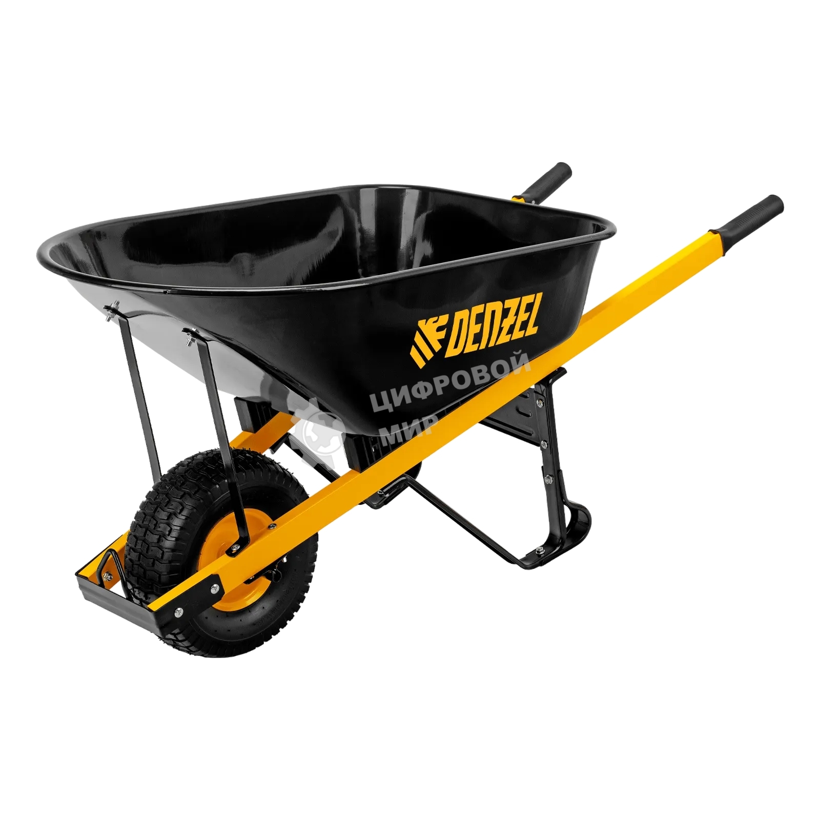 Тачка строительная Denzel усиленная, объем 140 л, 230 кг, колесо 15х6.00-6