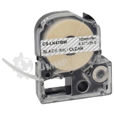 Картридж ленточный Cactus CS-LK4TbW черный шрифт, прозрачный фон (12 мм, 9 м) для Epson LW300/LW400/LW700/LW600P/LW1000P/K400/Z700/Z900