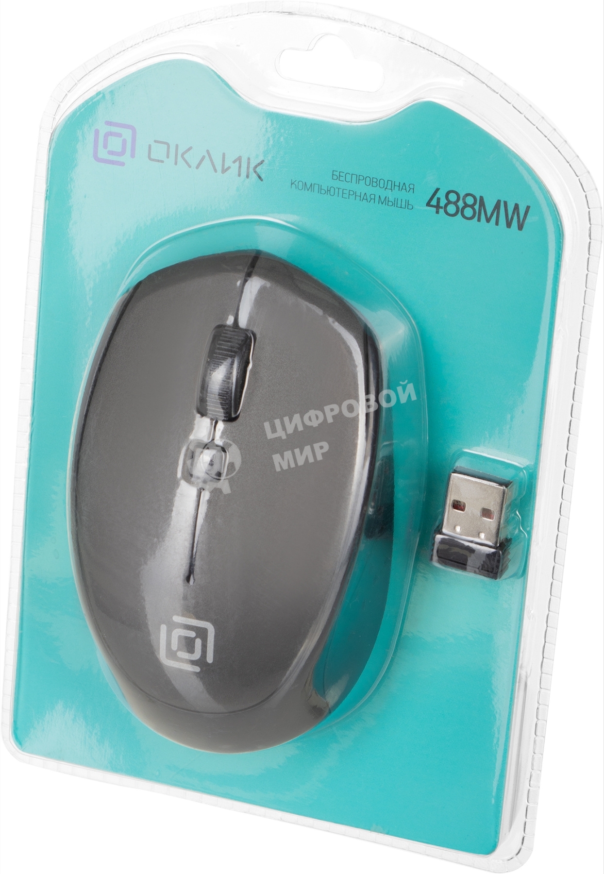 Мышь беспроводная Oklick 488MW серый/черный, 1600 dpi, радиоканал, USB, кнопки - 4