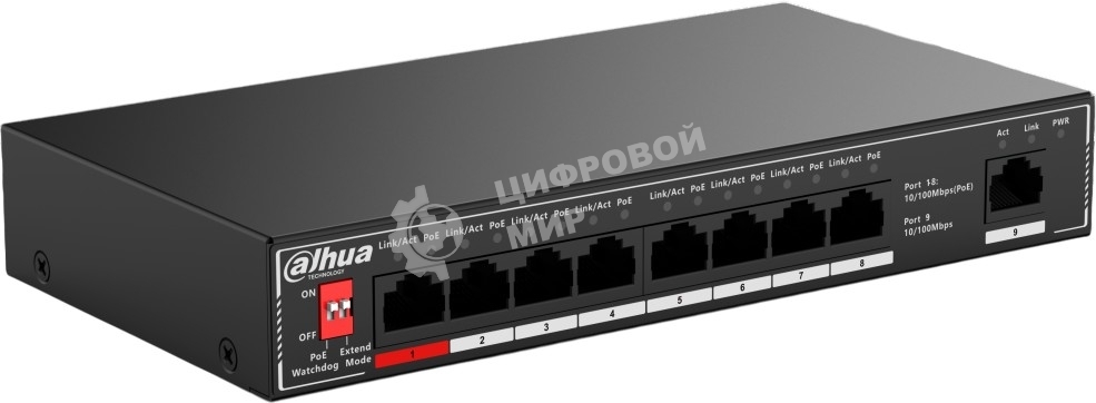 Коммутатор Dahua DH-SF1009P, 9×100 Мбит/с, неуправляемый