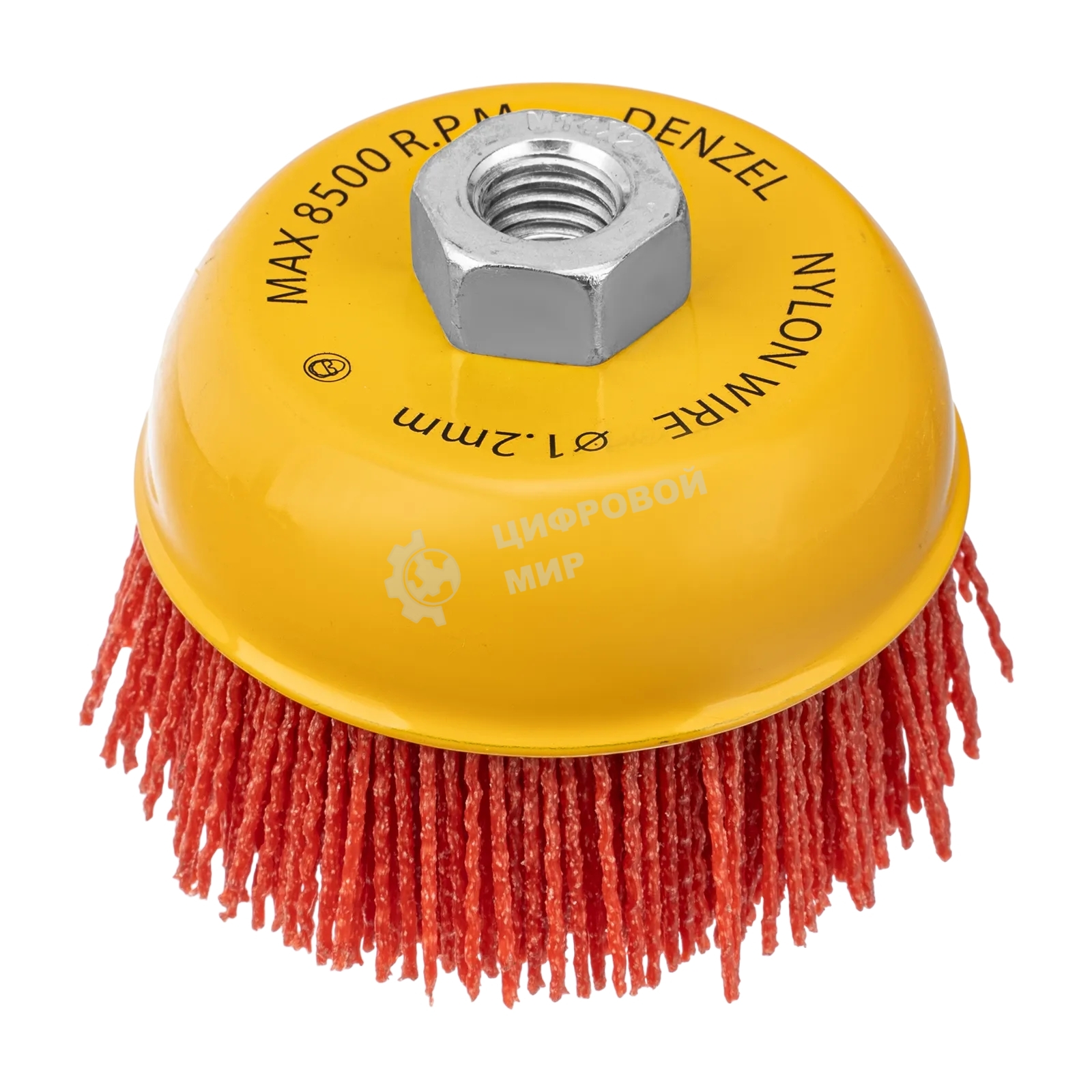 Щетка для УШМ Denzel 100 мм, чашка, нейлоновая щетина, М14