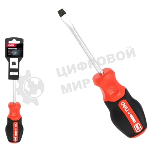 Отвертка шлицевая Deli DL3446 SL6x38мм сталь S2, матовый стержень, двухкомпонентная прорезиненная рукоять