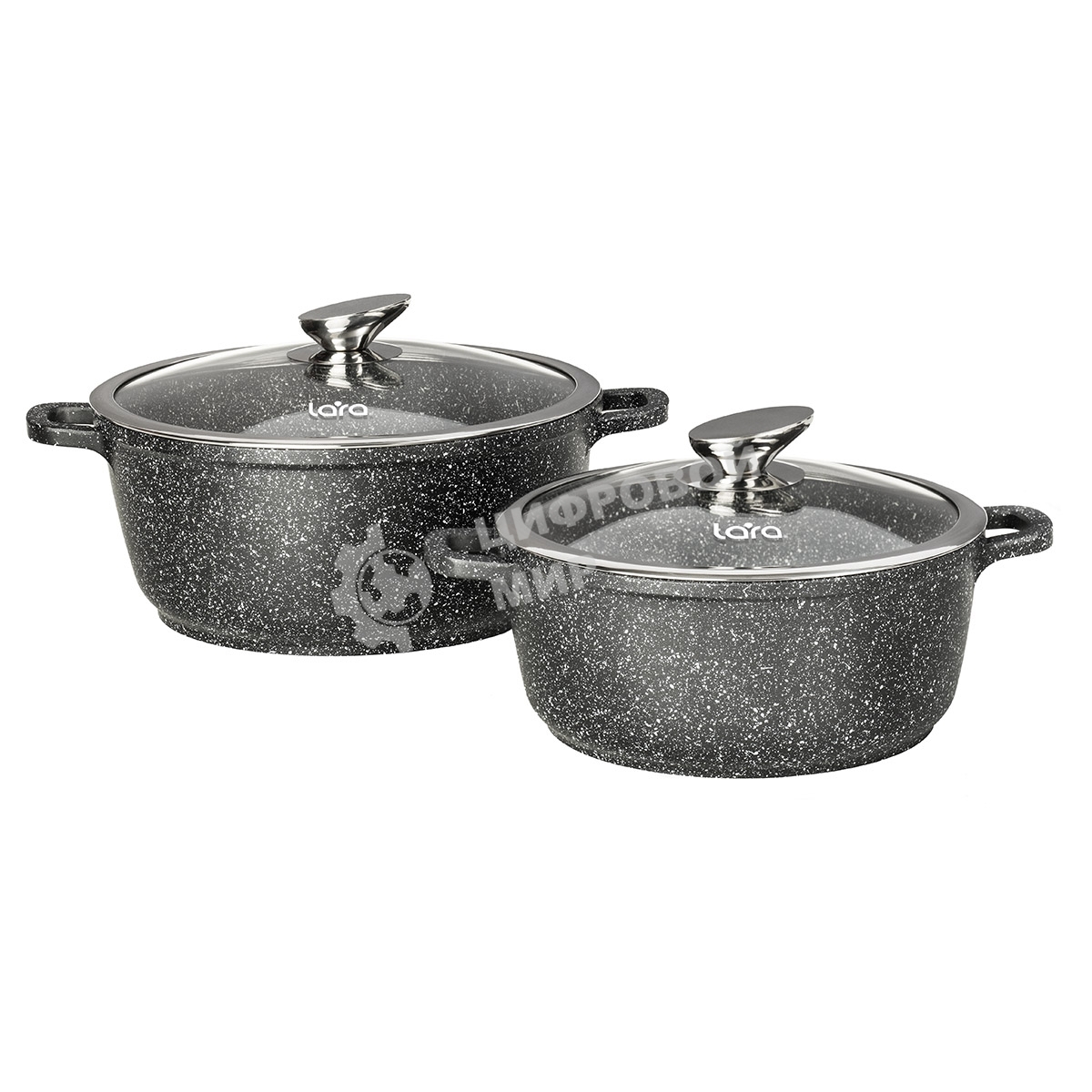 Набор посуды Lara LR02-111 Rio литой алюминий, мрамор, 3,1 л, 5,0 л, 22 см, 26 см, стеклянные крышки