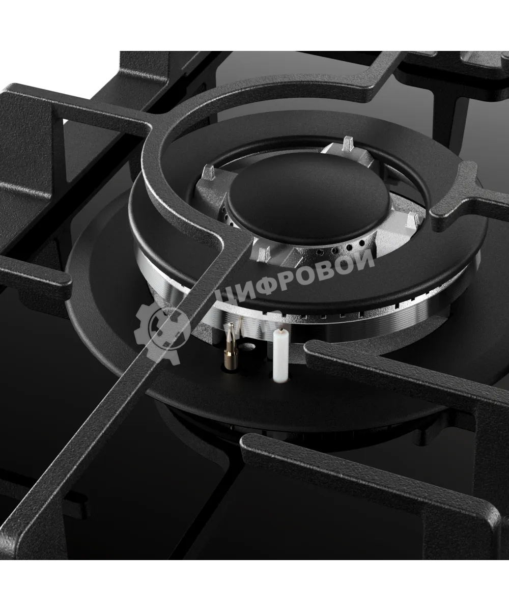 Варочная поверхность Kuppersberg FG 41 B, газ, High-Tech, 45 см, автоматический электроподжиг, газ-контроль, форсунки под сжиженый газ, SABAF конфорки, WOK конфорка, чугунные решетки, цвет черный, цвет фурнитуры черный