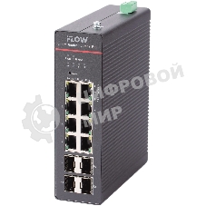Коммутатор промышленный iFLOW F-SW-IM612HPOE-PM-8G4GO, 8×1 Гбит/с PoE + 4×1 Гбит/с SFP, настраиваемый