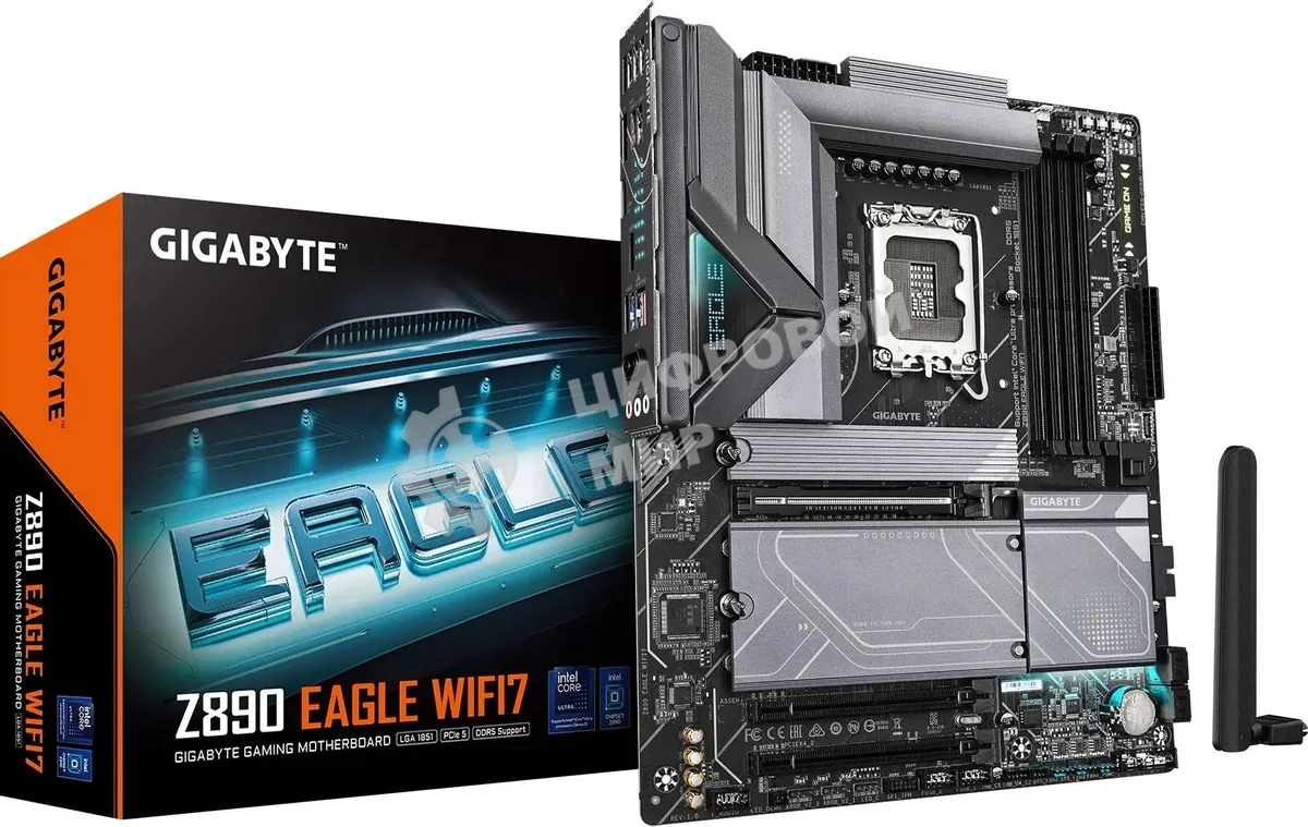 Материнская плата Gigabyte Z890 EAGLE WIFI7, LGA 1851, Intel Z890, 4xDDR5, 4xSATA, 4xM.2, 1xPCIe 5.0 x16, 2xPCIe 4.0 x4, 1xDP, 1xUSB Type-C, 1x2.5Gb LAN, 2xUSB-A 3.2 Gen 2, 3xUSB-A 3.2 Gen 1, 4xUSB 2.0, 3x3.5 мм, 7.1, ATX