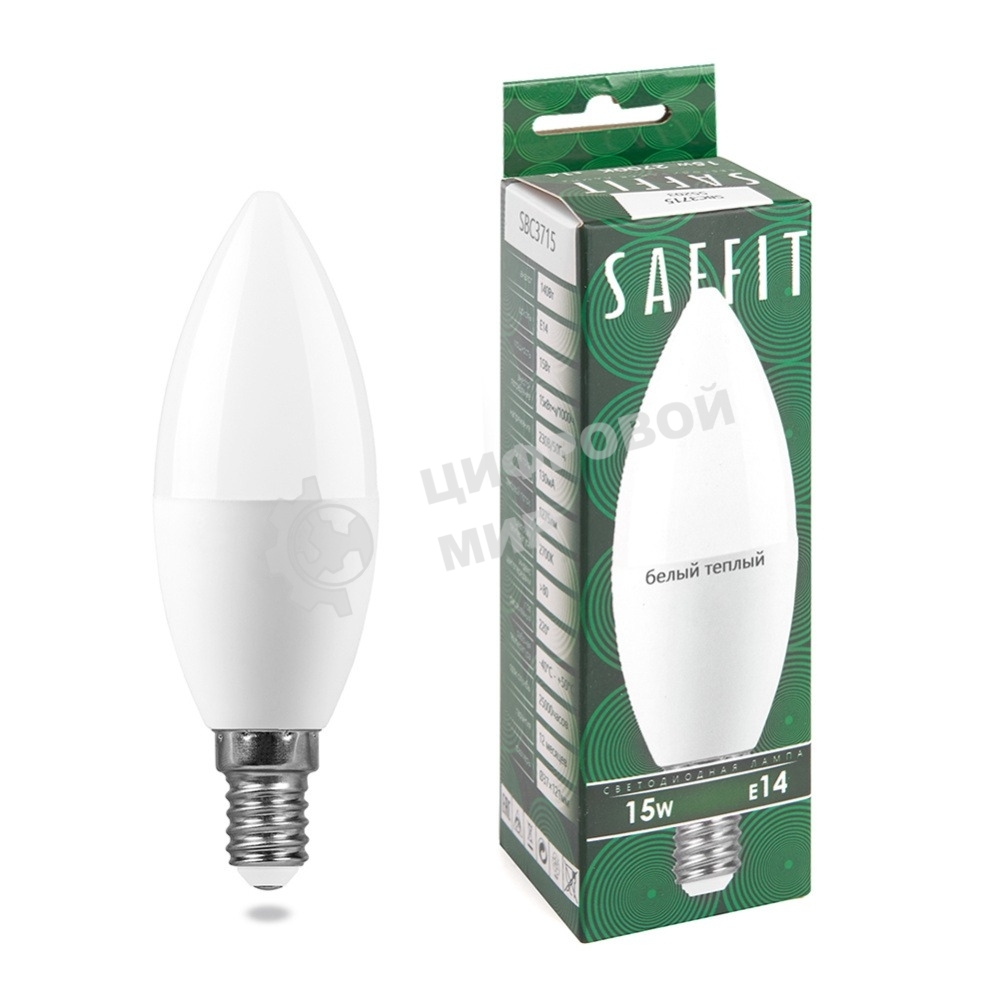 Лампа светодиодная SAFFIT SBC3715 LED 15Вт Е14 теплый матовая свеча