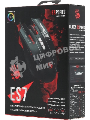 Мышь проводная A4Tech Bloody ES7 черный, 6000 dpi, USB, кнопки - 8