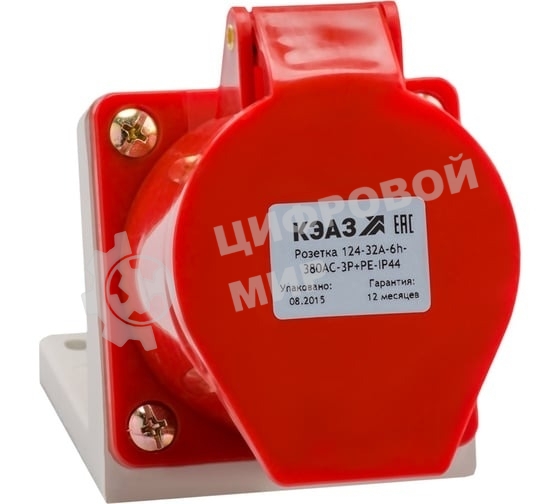 Розетка 134 63А 6h 380AC 3P+PE IP67 для монтажа на поверхность КЭАЗ 241220