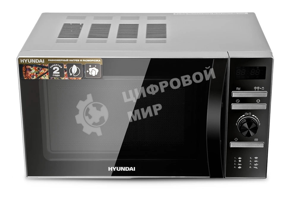 Микроволновая печь Hyundai HYM-D3026 серебристый, 20 л, 700 Вт, переключатели - кнопки, поворотный механизм