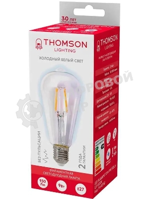 Лампа светодиодная филаментная Thomson TH-B2342 E27, эдисон, 9Вт, 6500К, белый холодный, 1 шт.