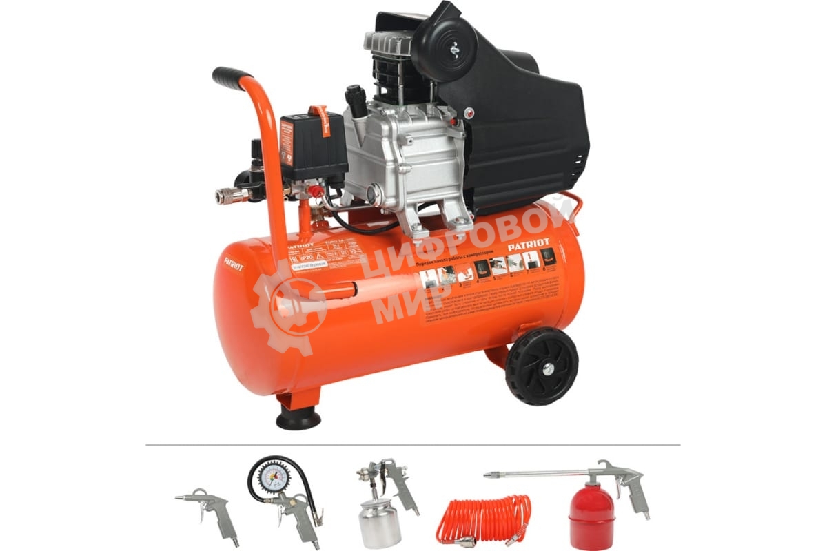 Компрессор Patriot EURO 50-260К 525306316 Мощность: 1.8 кВт; Напряжение: 230В~50Гц; Обороты двигателя: 2850 об/мин; Производительность: 260 л/мин; Объем ресивера: 50 л; Давление: 8 бар; Вес: 28,5