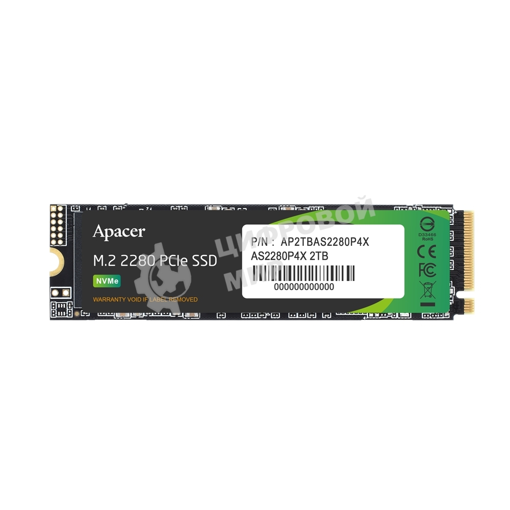 Накопитель SSD Apacer AS2280P4X, 256Gb, M.2 2280, PCIe 3.0 x4, NVMe, R/W 2100/1300
