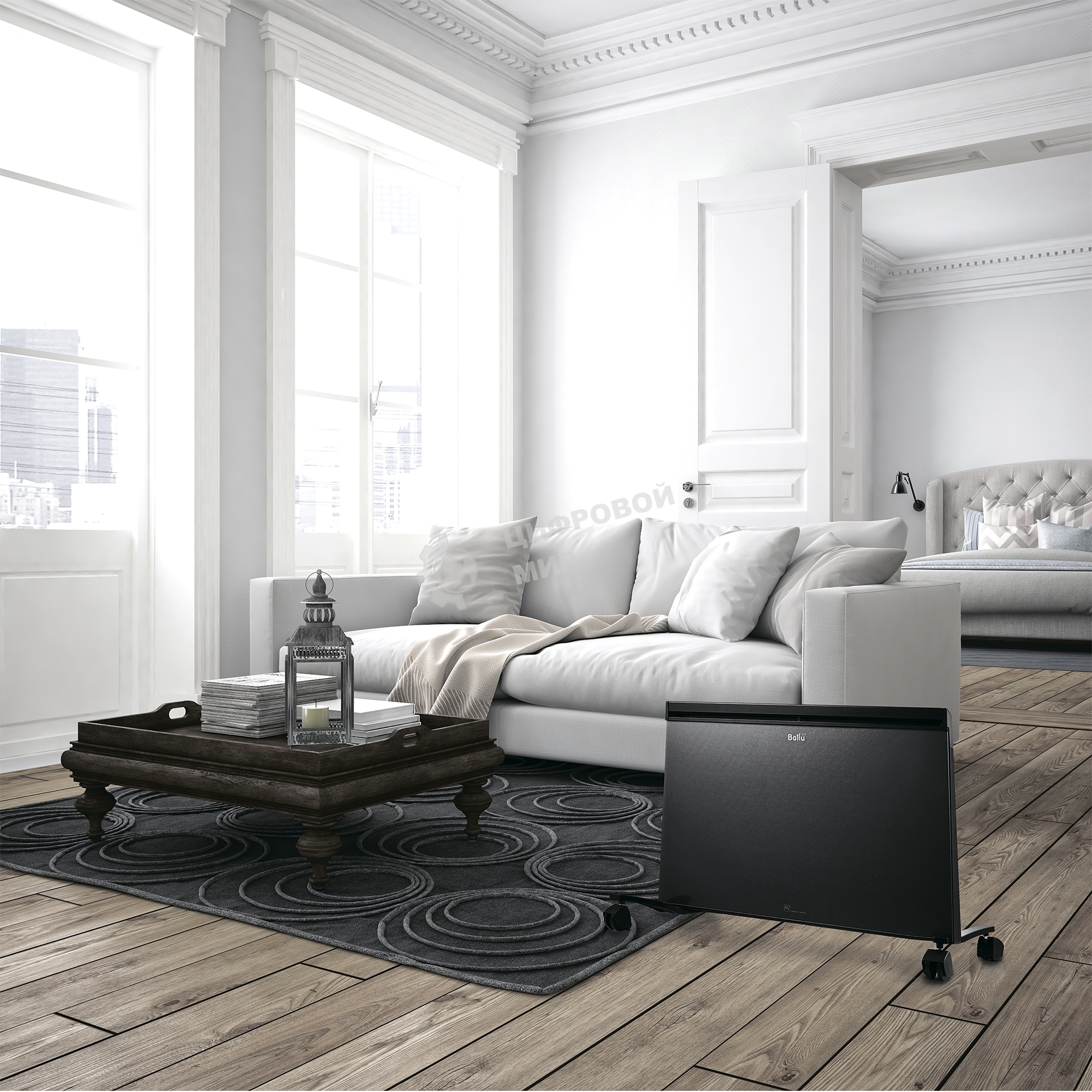 Конвективно-инфракрасный обогреватель Ballu Plaza Solar BIHP/S-1300 черный, 1300 Вт, 15 м2, термостат, дисплей