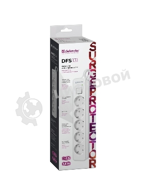 Удлинитель с сетевым фильтром Defender DFS 131, белый, 5 розеток, 1.5 м.