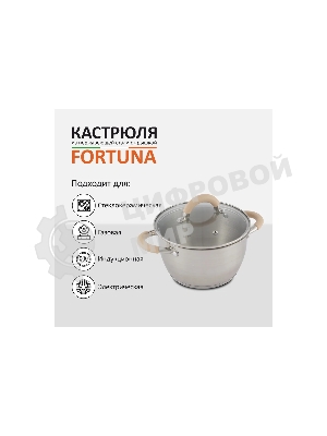Кастрюля MALLONY Fortuna нержавеющая сталь, со стеклянной крышкой, матовый корпус ручки с силиконом, 2,5 л