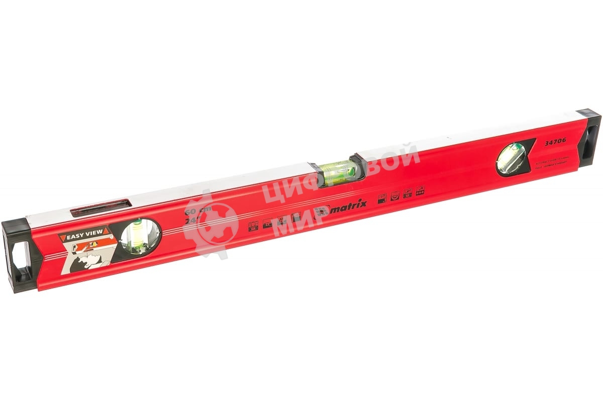 Уровень Matrix алюминиевый, 600 мм, фрезерованный, 3 глазка (1 зеркальный), усиленный