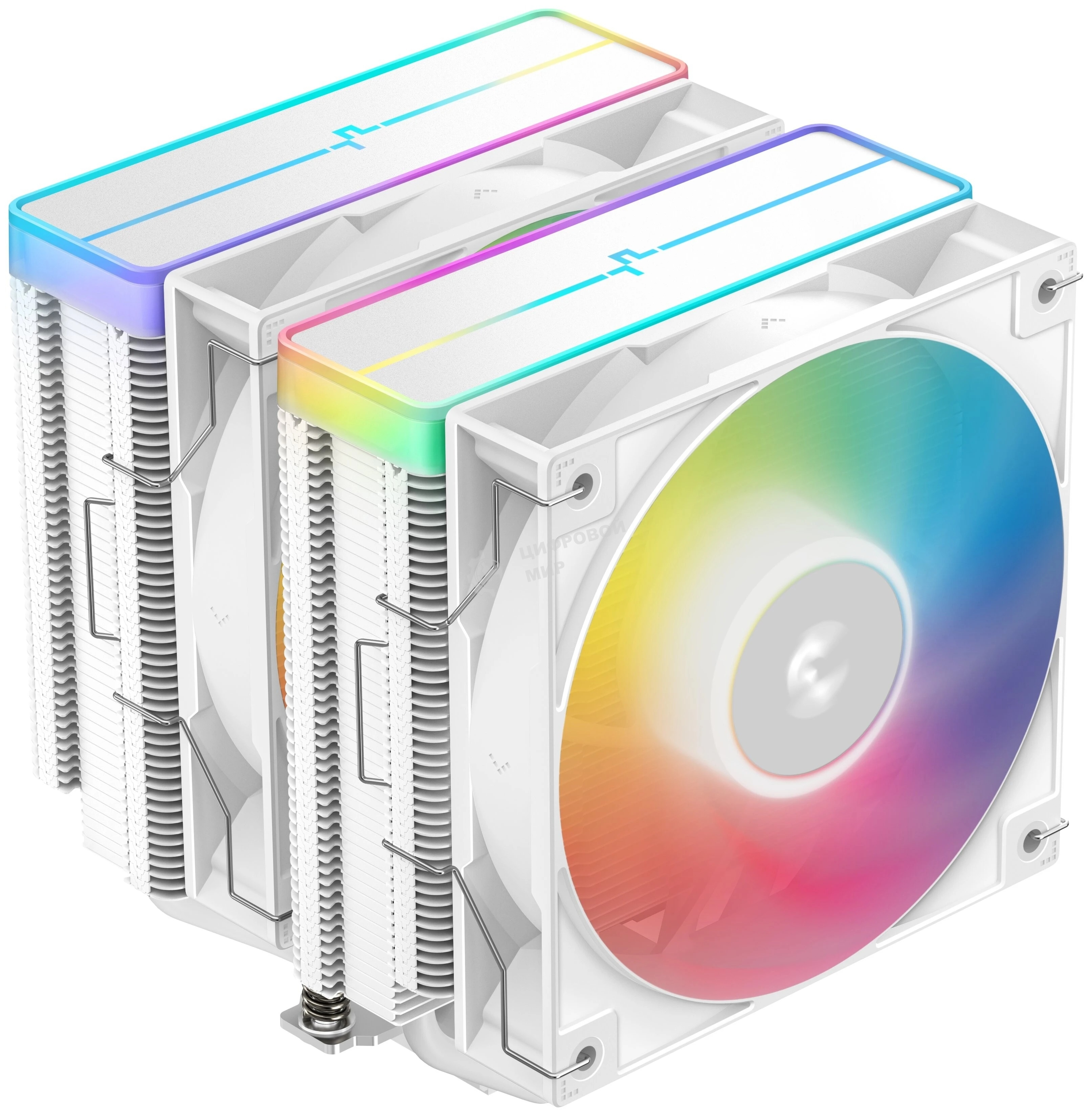 Кулер для процессора DEEPCOOL AG620 WH ARGb V2 LGA20XX/1700/1200/115X/AM5/AM4 (9шт/кор, TDP 260W, PWM, ARGb DUAL Fan 120мм, 6 тепл. трубок, белый) RET