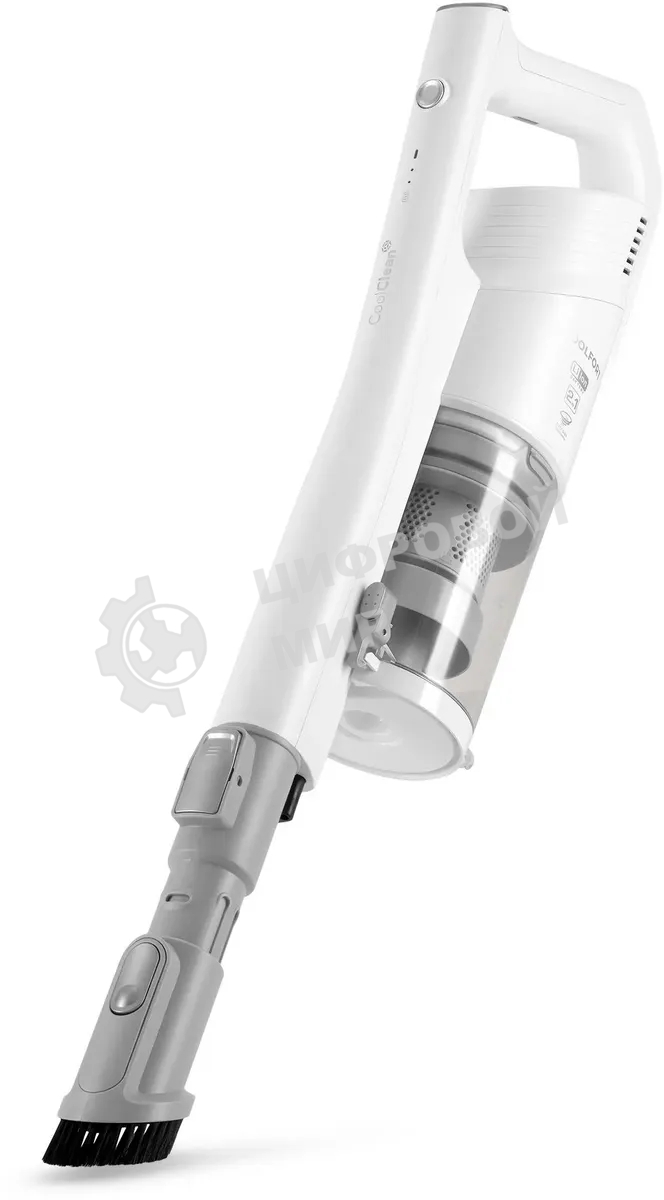 Пылесос вертикальный Coolfort CF-3004 белый, питание от аккумулятора, 150 Вт, уборка сухая/влажная, пылесборник 0,5 л, работа от АКБ max 30 мин.