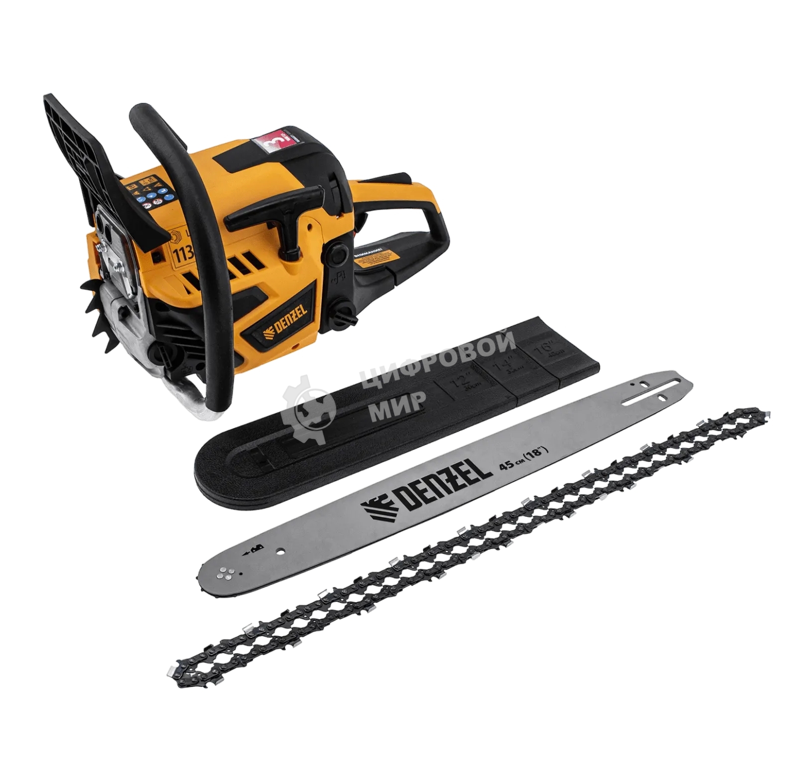 Пила цепная бензиновая Denzel DS-5218, шина 45 см, 52см3, 3 л.с., шаг 0,325, паз 1,5 мм, 72 зв