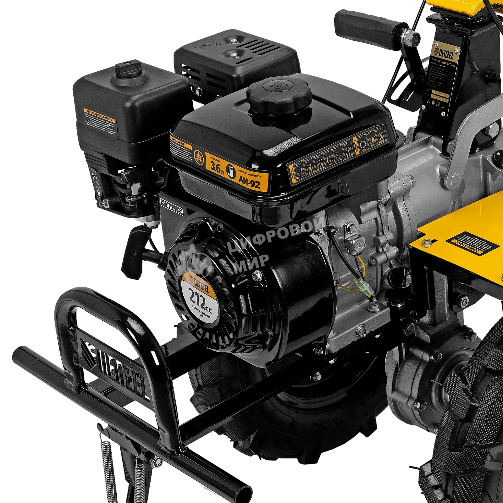 Мотоблок Denzel DPT-370X 7 л.с., диск.сцеп, шир 90 см, глуб 35 см, фрез 3х4, ВОМ, передачи 3В/1Н