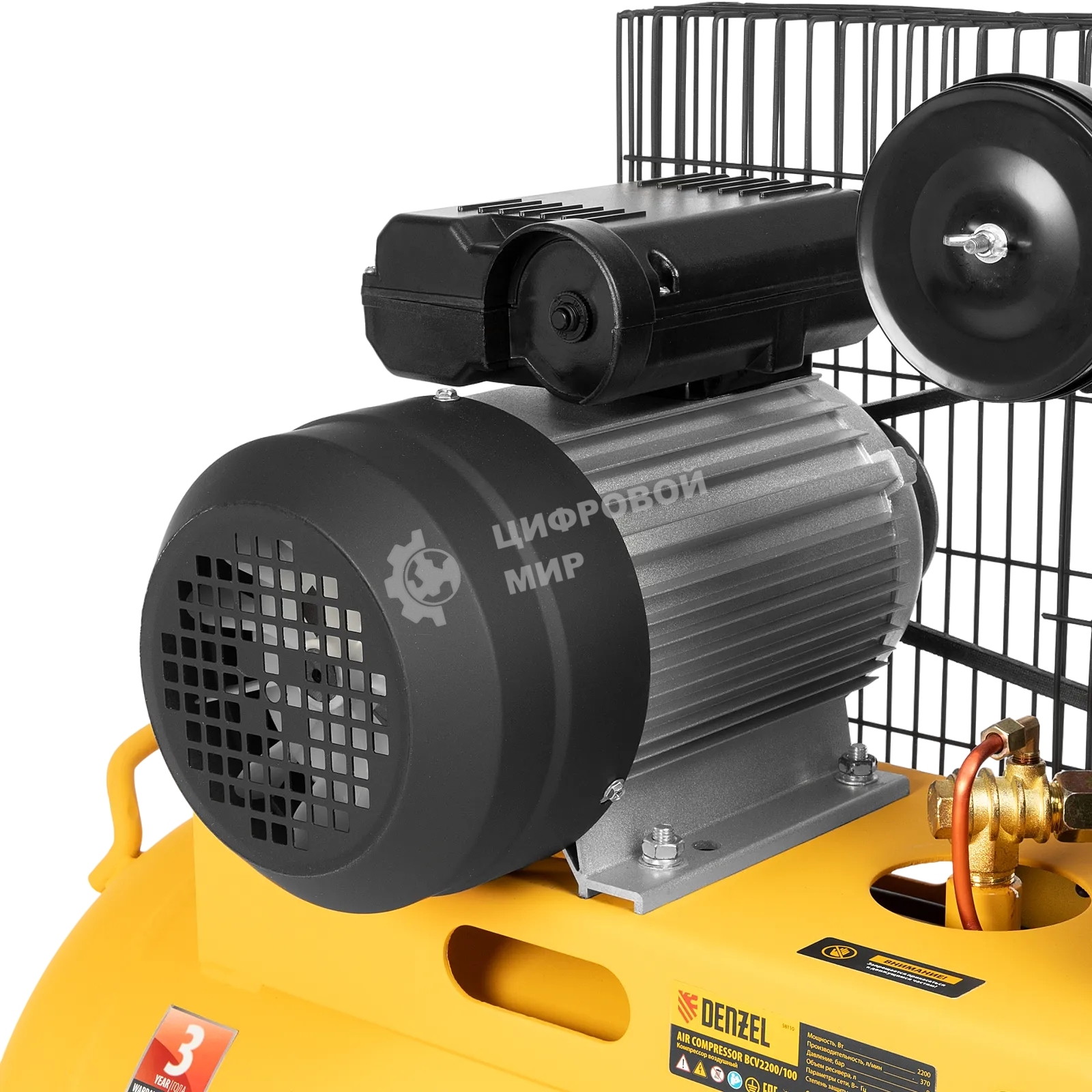 Компрессор воздушный Denzel BCV2200/100 рем. привод, 2,2 кВт, 100 л, 370 л/мин