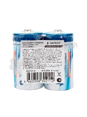 Батарейки солевые Gembird Gb-R14P-2F, тип С(R14P), 2шт, пленка