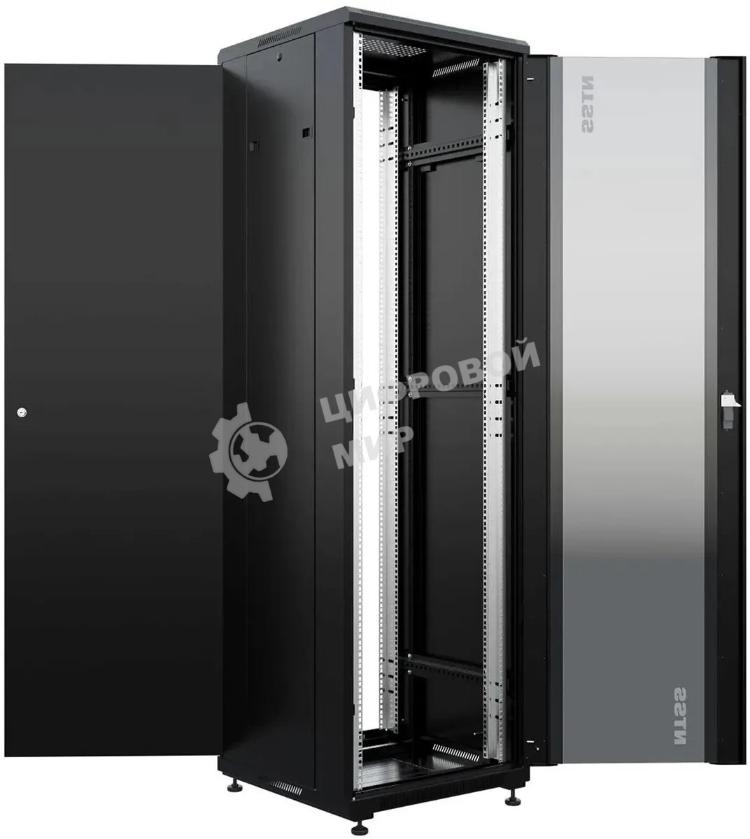 Шкаф коммутационный NTSS Премиум (NTSS-R42U6060GS-BL) напольный 42U 600x600мм пер.дв.стекл металл 900кг черный 510мм 86кг 1987мм IP20 сталь