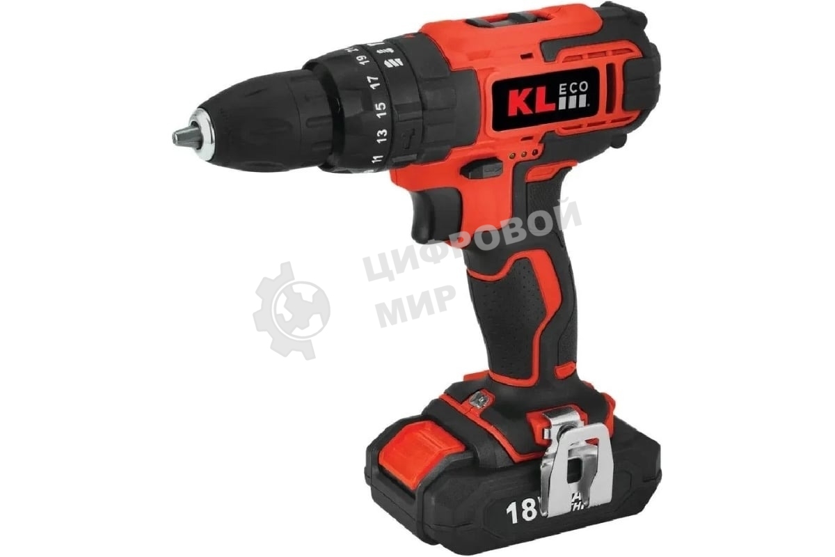 Шуруповерт ударный аккумуляторный KLECO KE18DM-20DB (18В, Li-ion-2шт, 2 А·ч, 30Нм, З/У, биты 32шт, сверла 9шт дерево/металл, кейс)