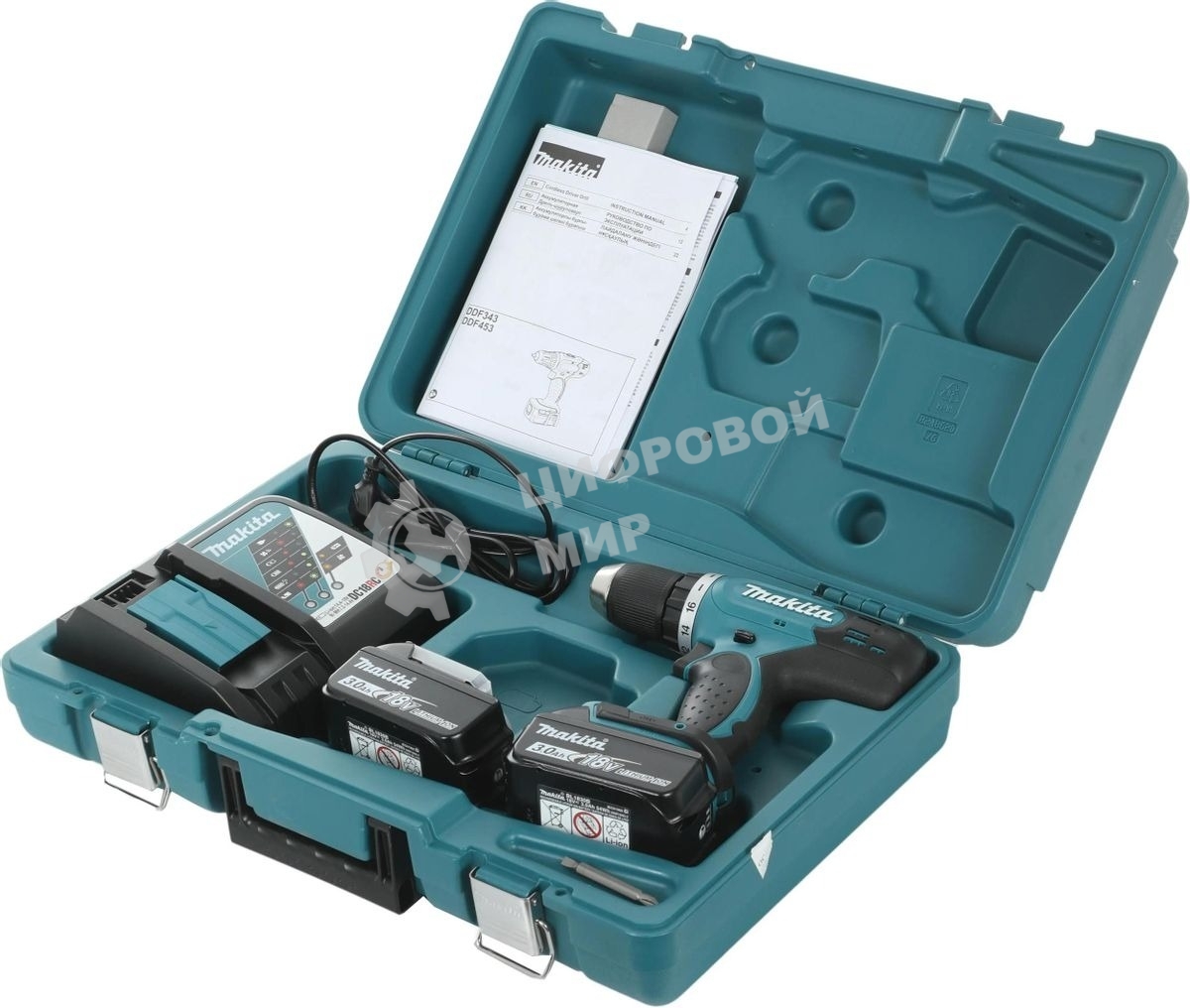 Дрель-шуруповерт аккумуляторная Makita DDF453RFE, Аккумуляторная, 18В, 2 АКБ, Кейс