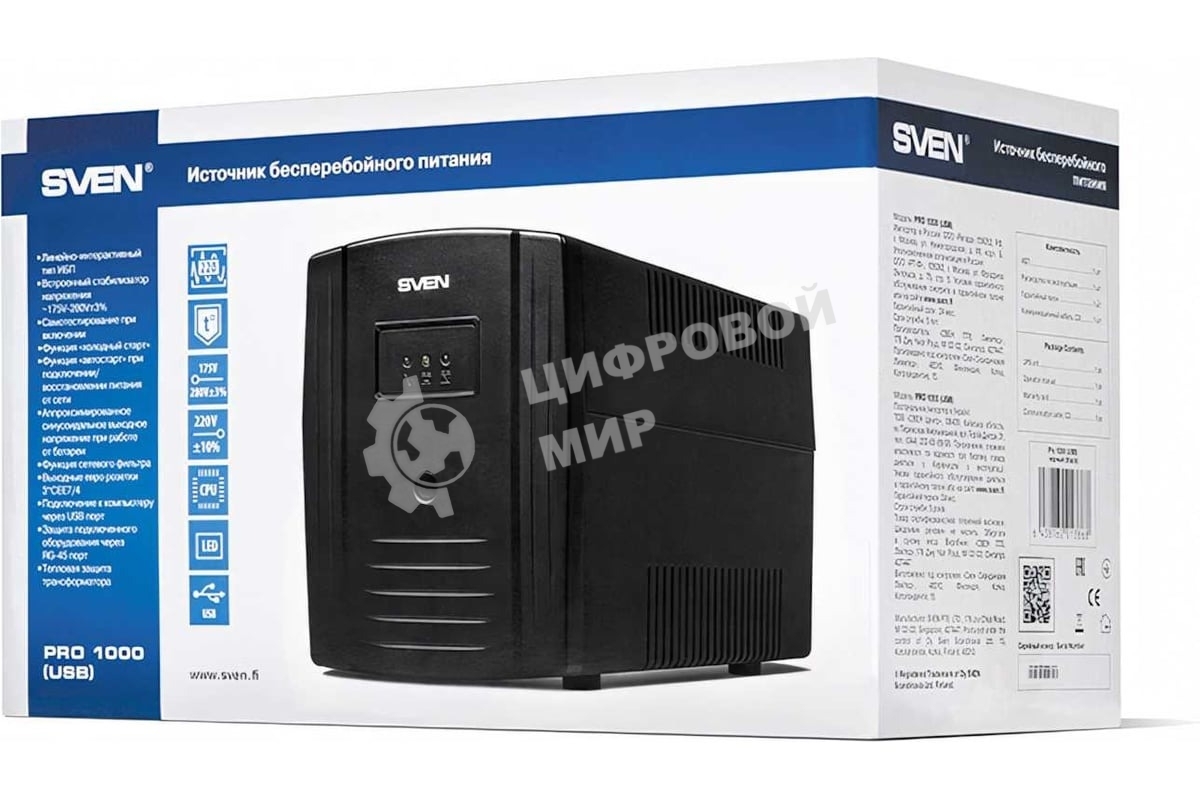 Источник бесперебойного питания SVEN Pro 1000 1000VA/720W USB, RJ-45 (3 EURO) 