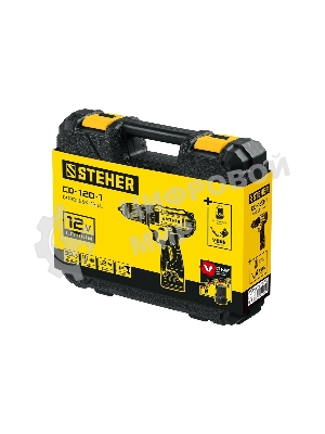 Дрель-шуруповерт STEHER CD-120-2, 12 В, 2 Ач, 30 Нм, щеточный