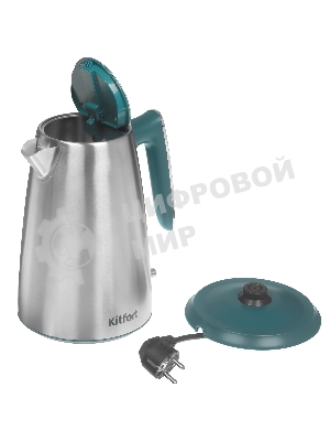 Чайник электрический Kitfort КТ-8725 1.7 л, 2200 Вт, нержавеющая сталь/бирюзовый корпус: нерж.сталь/пластик