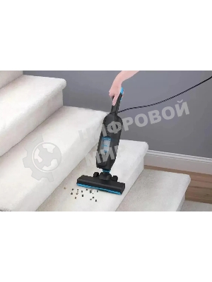 Пылесос вертикальный Candy CVC600B-C черный/голубой, питание от сети, 600 Вт, уборка сухая, пылесборник 0.8 л