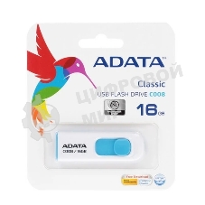 Флешка USB ADATA Classic C008 (AC008-16G-RWE), 16GB, USB 2.0, R/W 15/5, белый/голубой