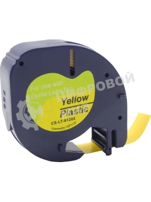 Картридж ленточный Cactus CS-LT-91202 черный шрифт, желтый фон (12 мм, 4 м) для Dymo Letra Tag LT-100H